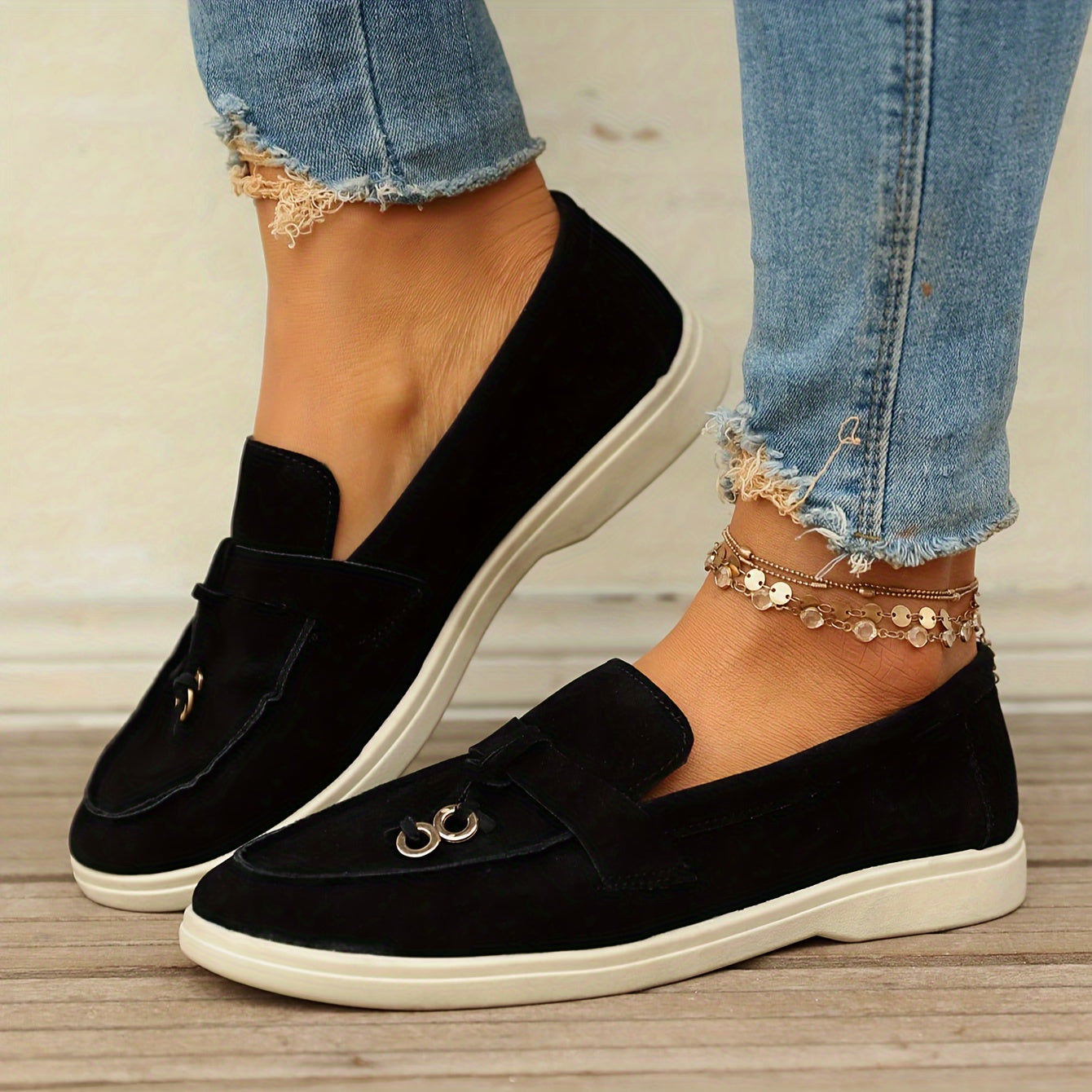 Women's Suede Loafers with Tassel Accents