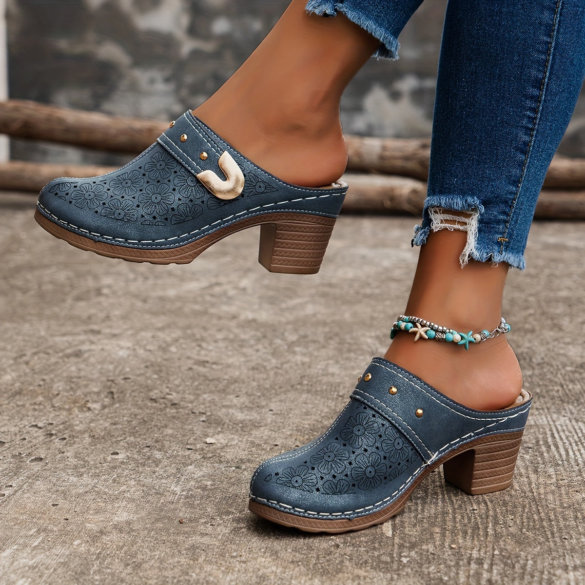 Women's Vintage Floral Cutout Sandals