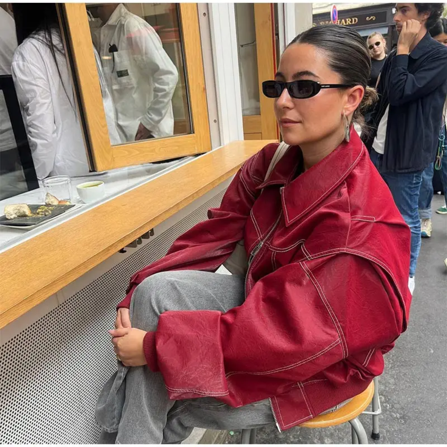 Women's Casual Oversized Red Leather Jacket