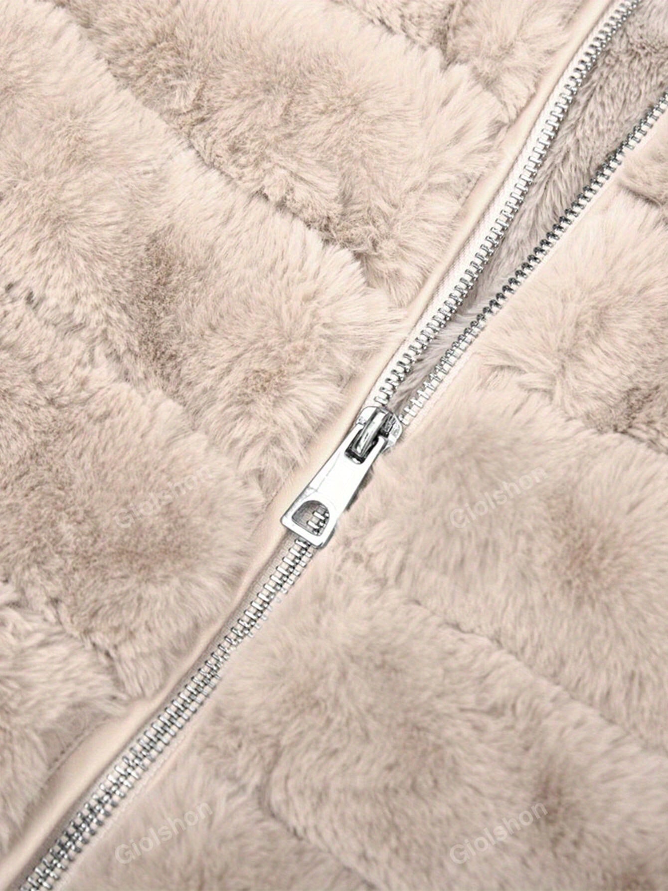 Women's Beige Fleece-lined Faux Fur Hooded Jacket