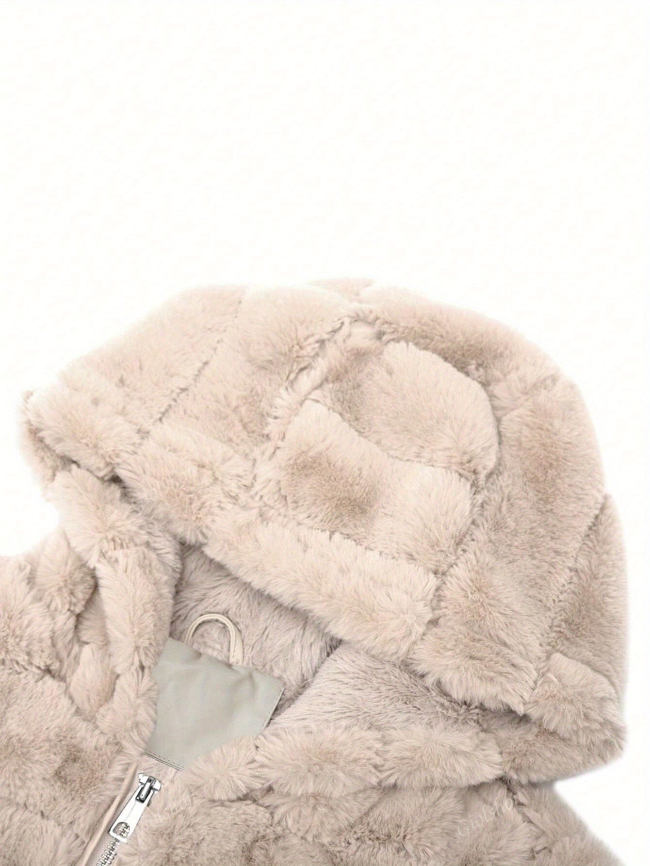 Women's Beige Fleece-lined Faux Fur Hooded Jacket