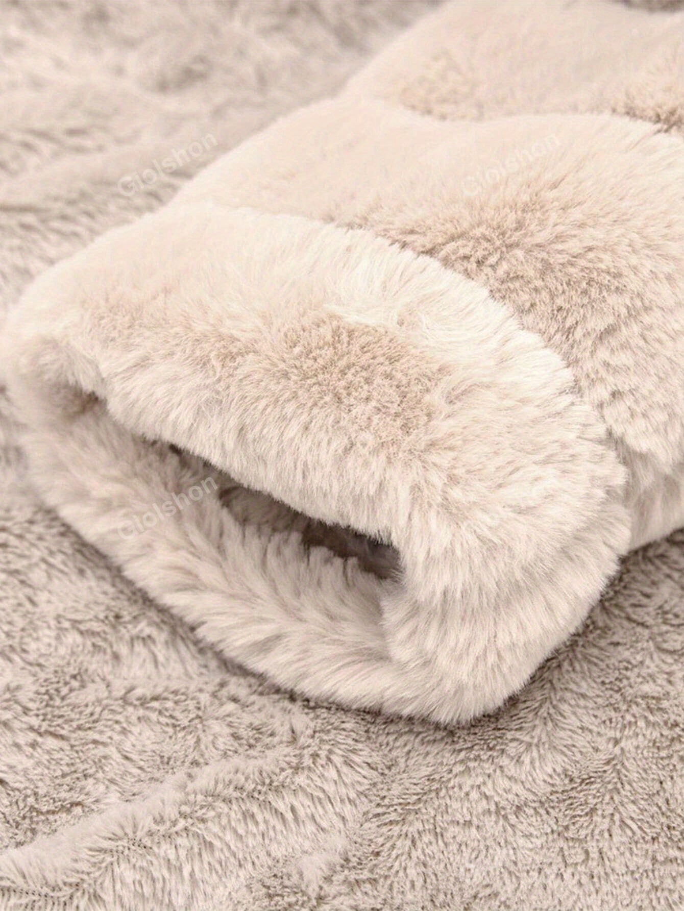 Women's Beige Fleece-lined Faux Fur Hooded Jacket