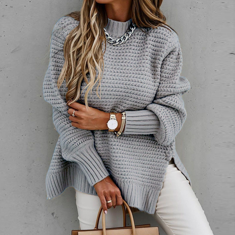 Women's Knitted Sweater Featuring Side Splits
