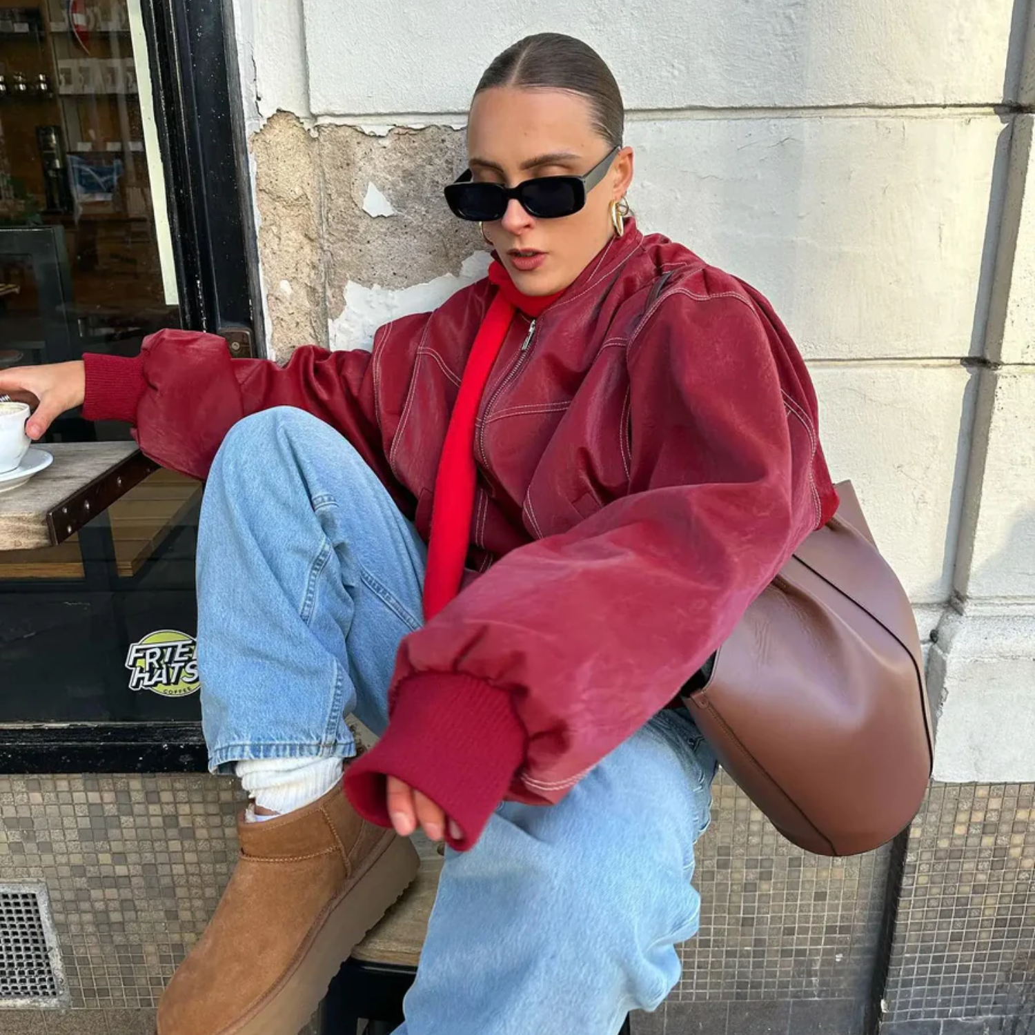 Women's Casual Oversized Red Leather Jacket