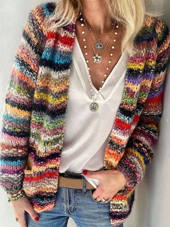 Women’s Multicolour Striped Knit Cardigan