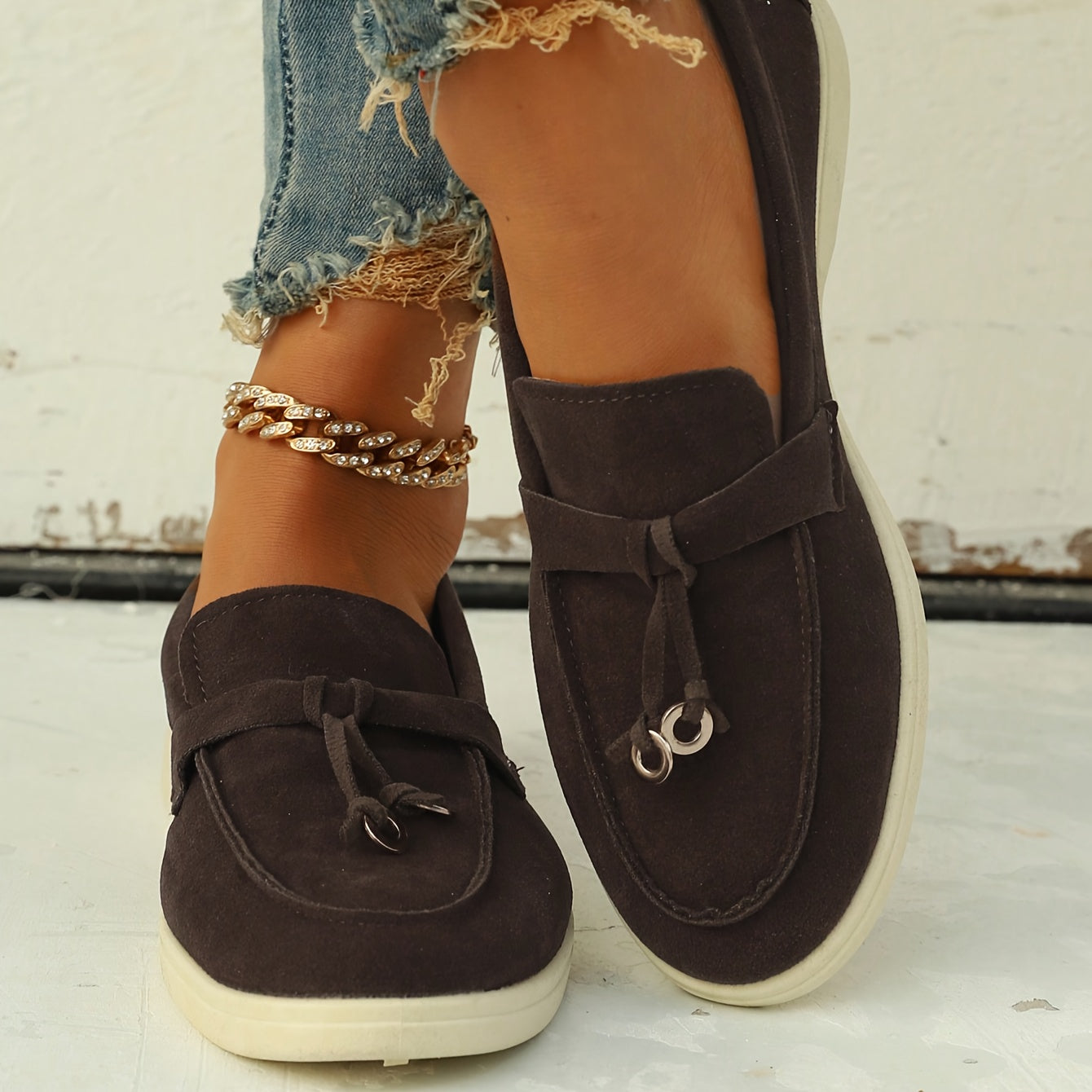 Women's Suede Loafers with Tassel Accents
