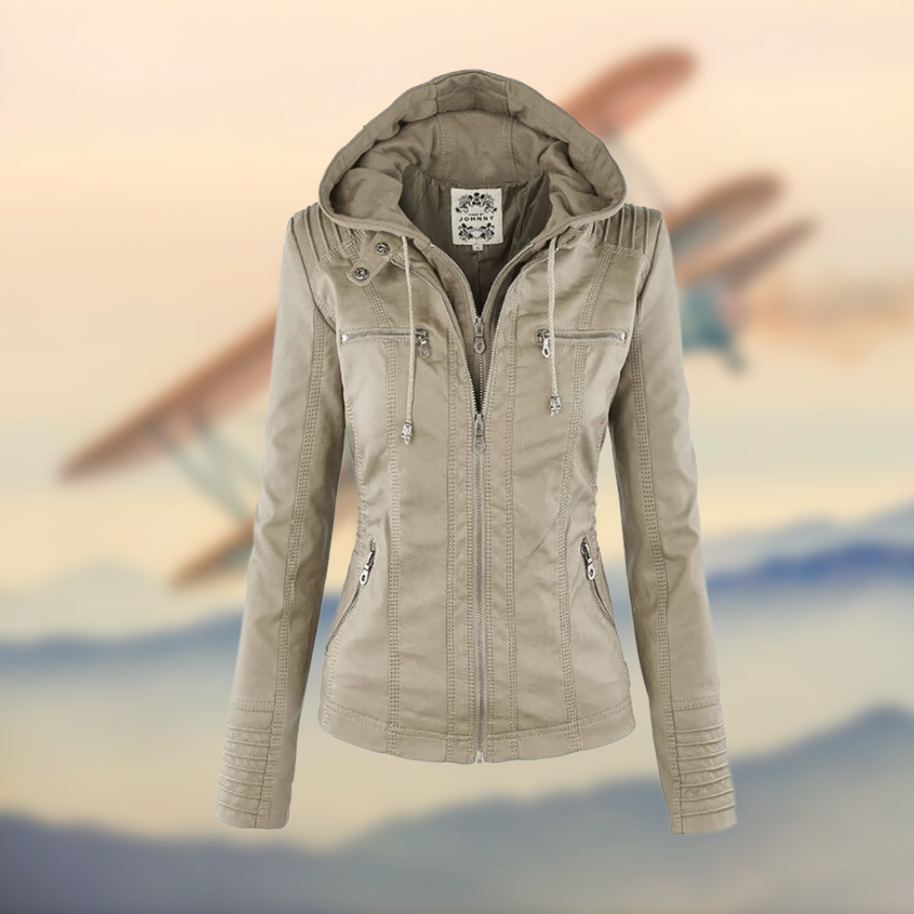 Women's Slim Fit Hooded Leather Jacket