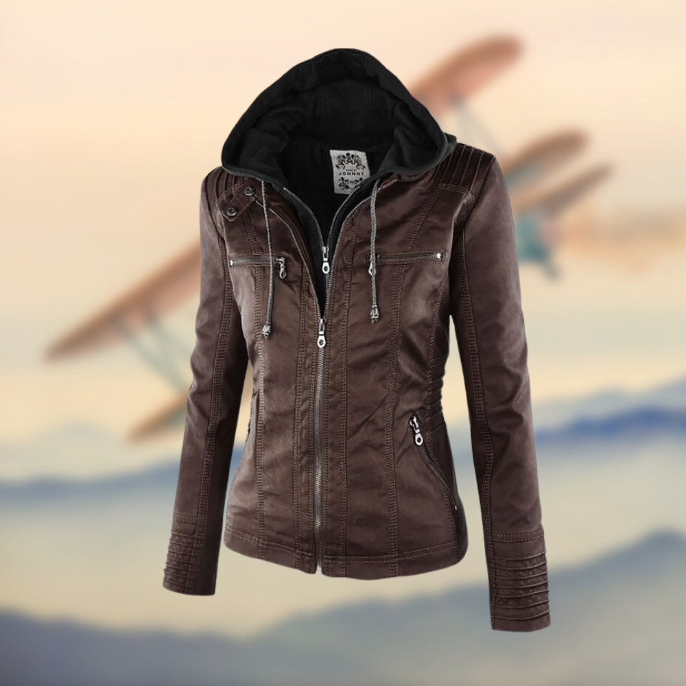 Women's Slim Fit Hooded Leather Jacket