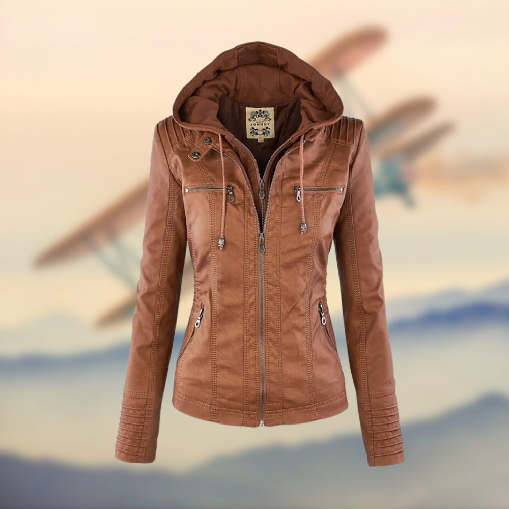 Women's Slim Fit Hooded Leather Jacket