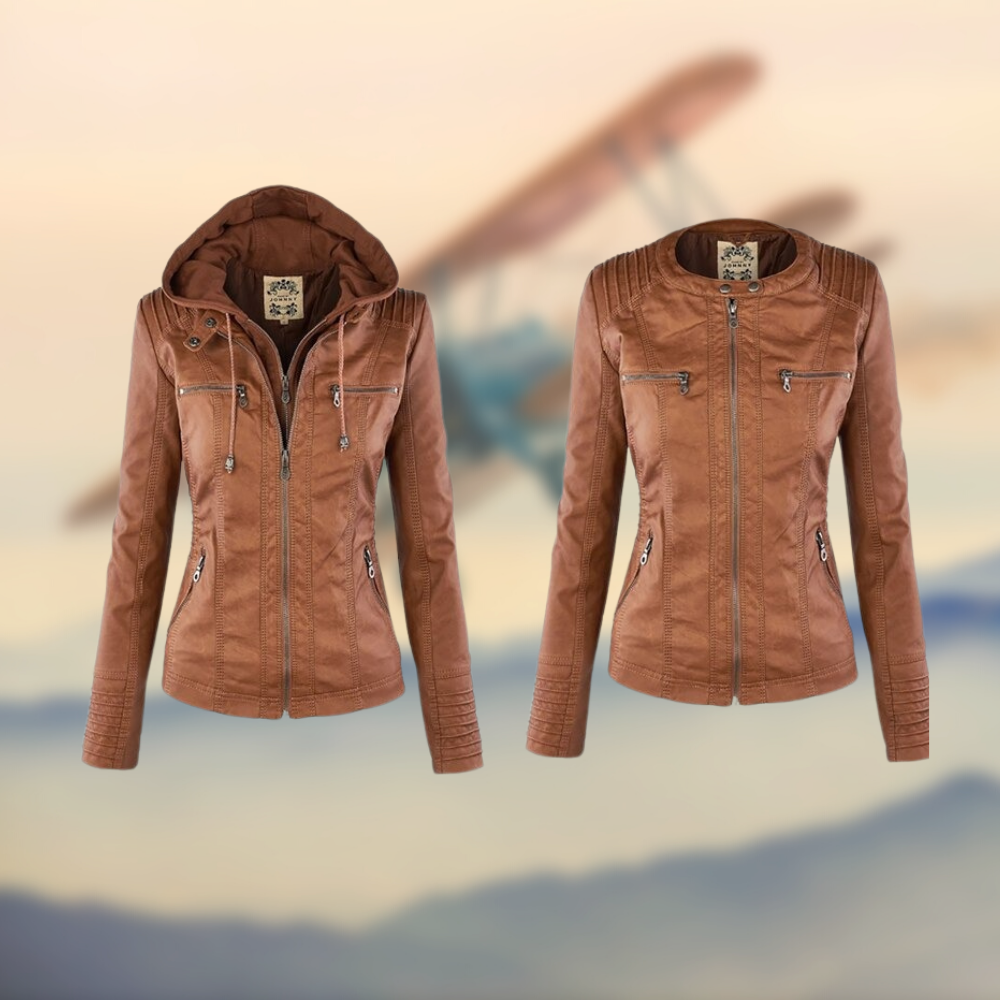 Women's Slim Fit Hooded Leather Jacket