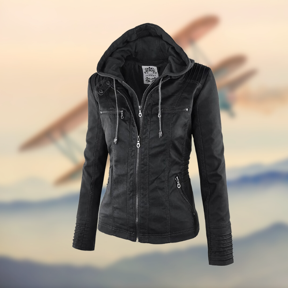 Women's Slim Fit Hooded Leather Jacket