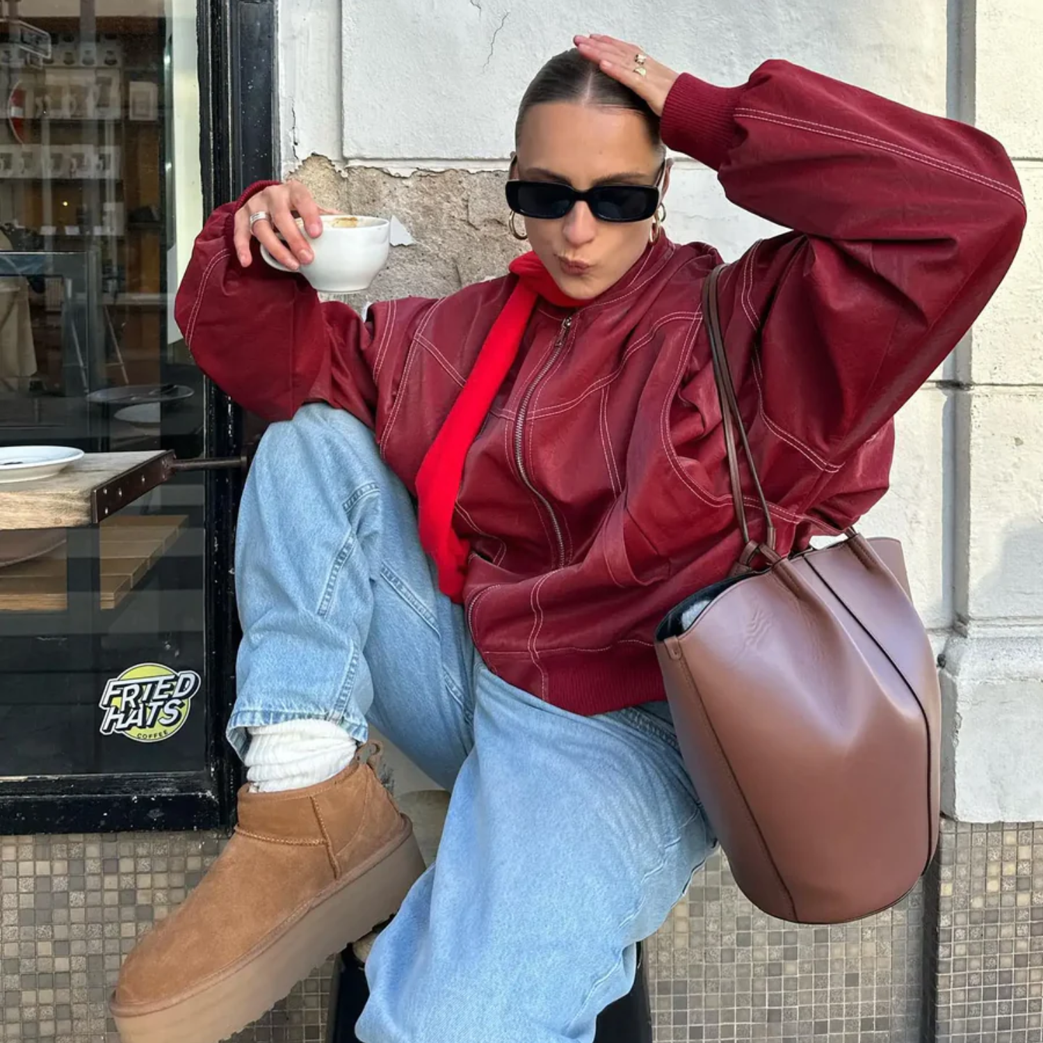 Women's Casual Oversized Red Leather Jacket