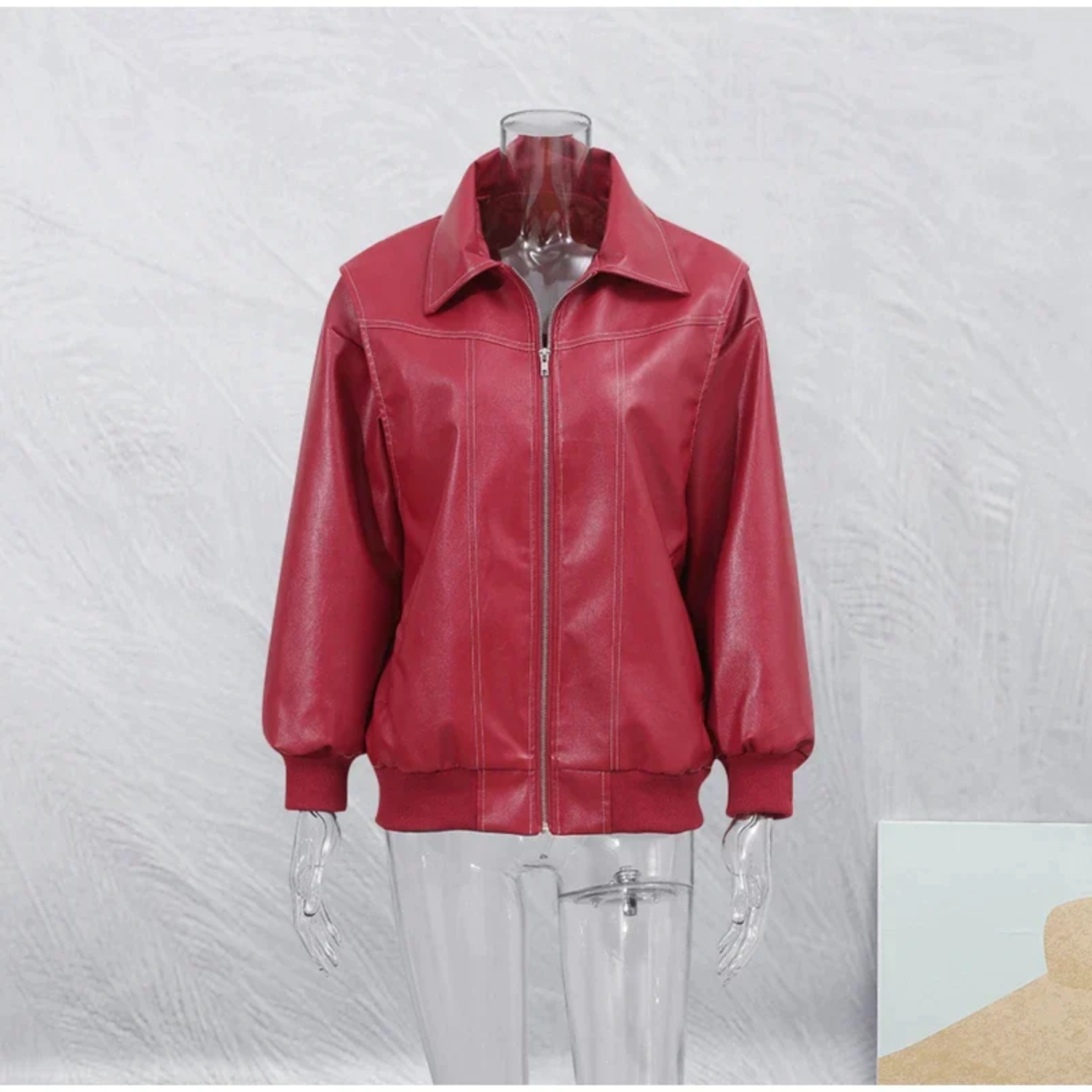 Women's Casual Oversized Red Leather Jacket