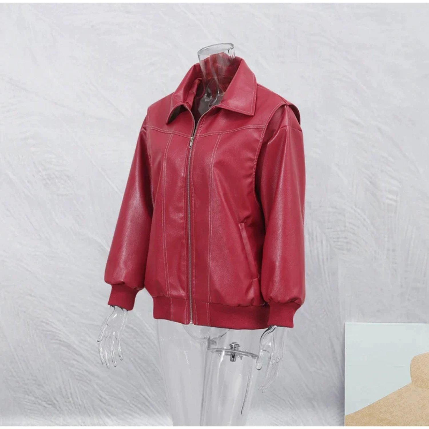 Women's Casual Oversized Red Leather Jacket