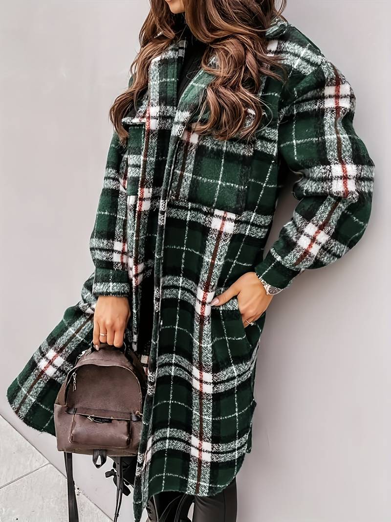 Women's Stylish Long Plaid Wintercoat