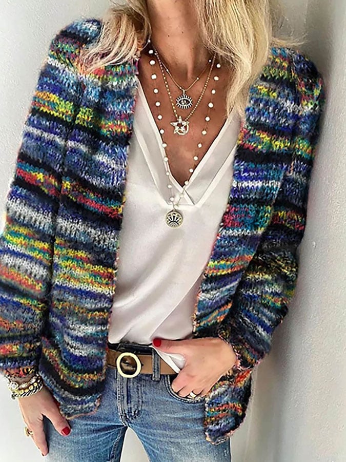 Women’s Multicolour Striped Knit Cardigan