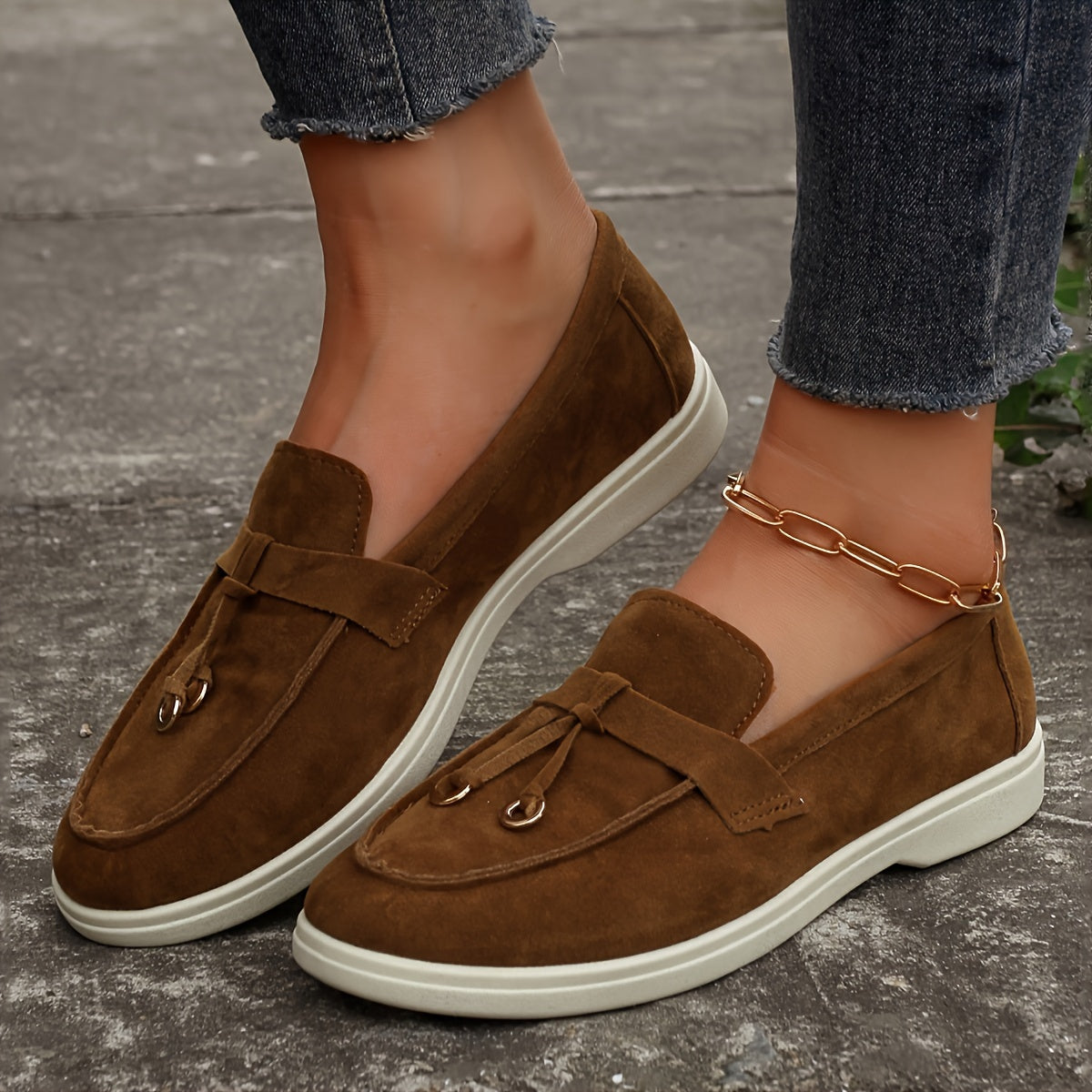 Women's Suede Loafers with Tassel Accents