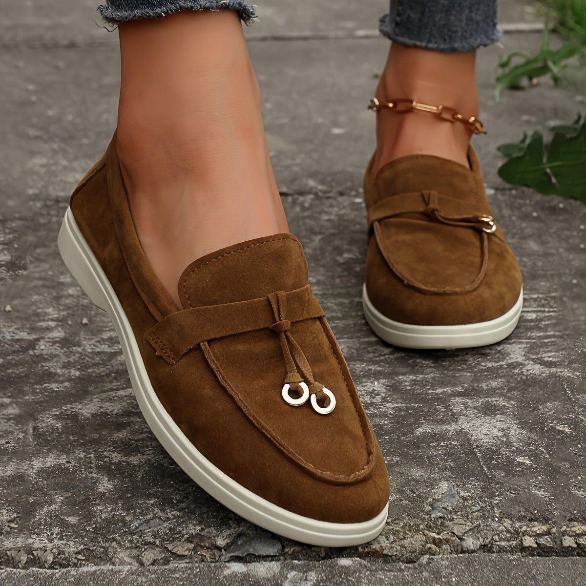 Women's Suede Loafers with Tassel Accents