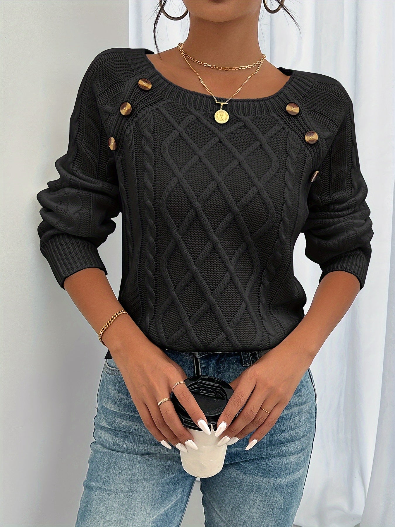 Women's Long Sleeve Cable Knit Sweater