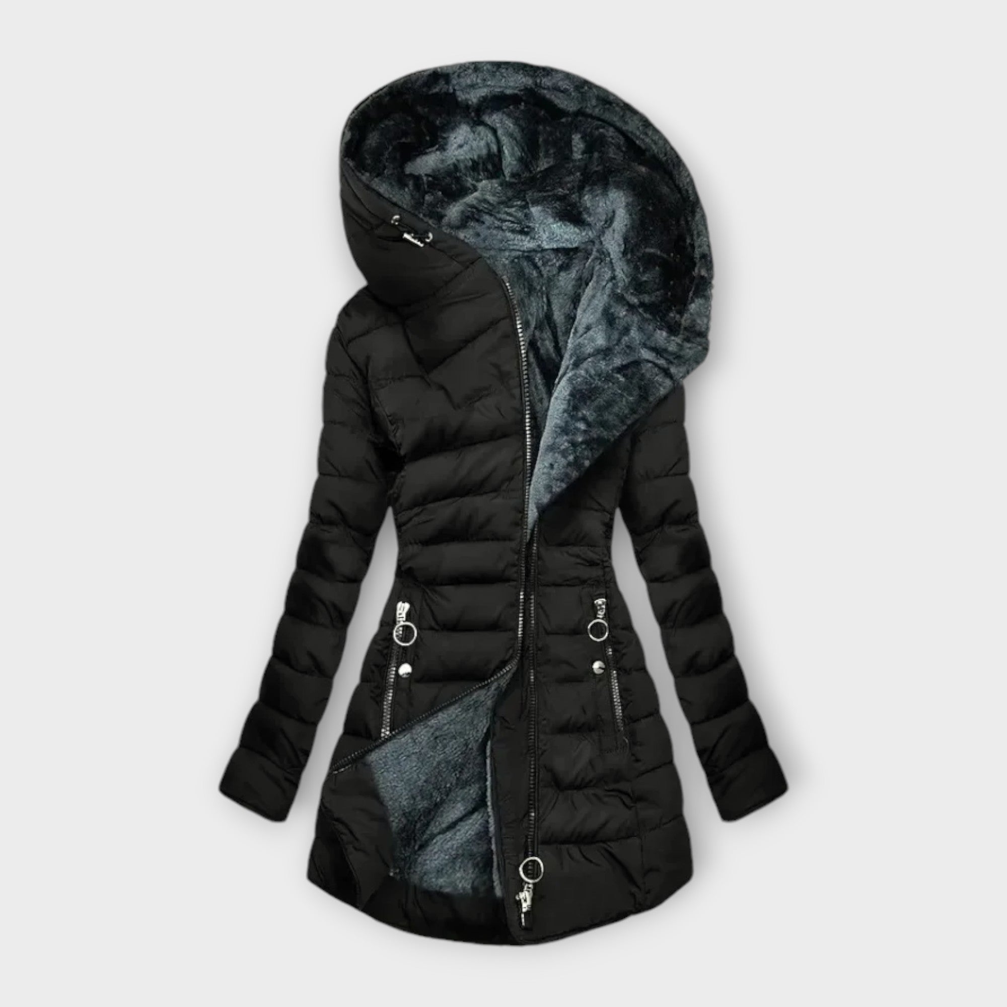 Women's Warm fleece-lined long winter jacket