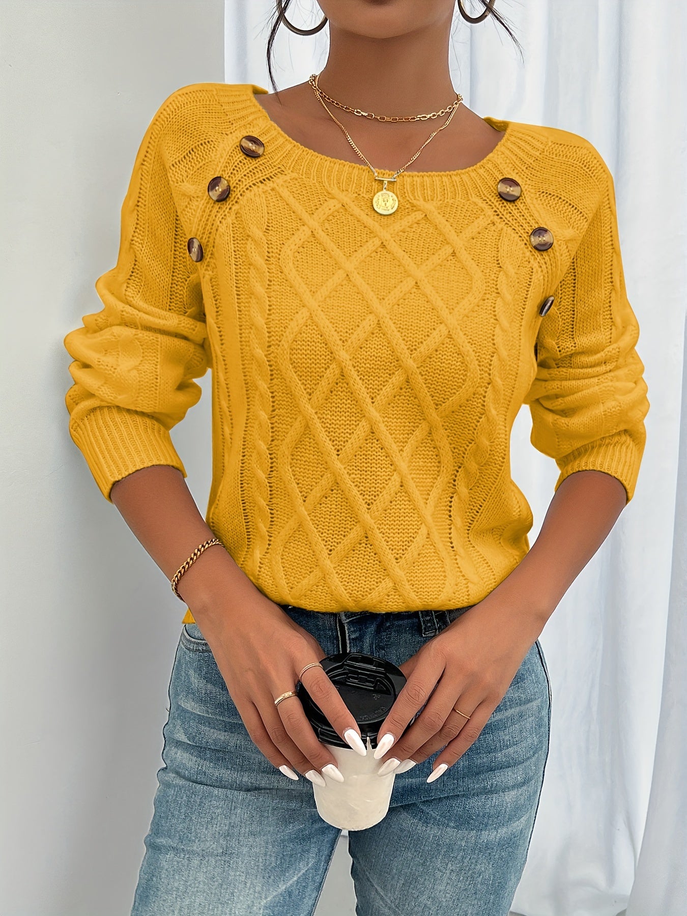 Women's Long Sleeve Cable Knit Sweater