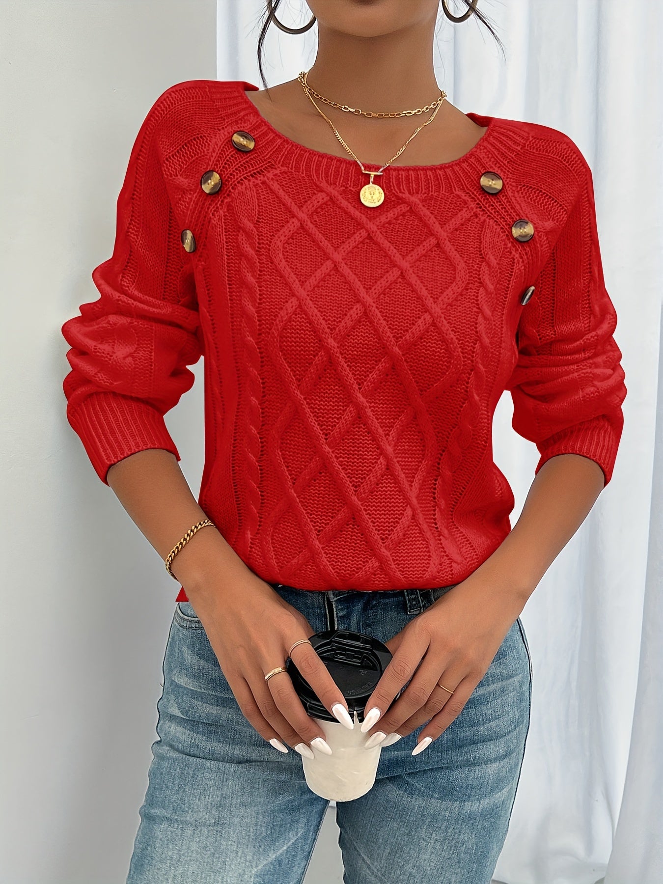 Women's Long Sleeve Cable Knit Sweater