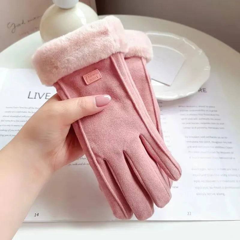 Women's Velvet suede warm Winter Gloves