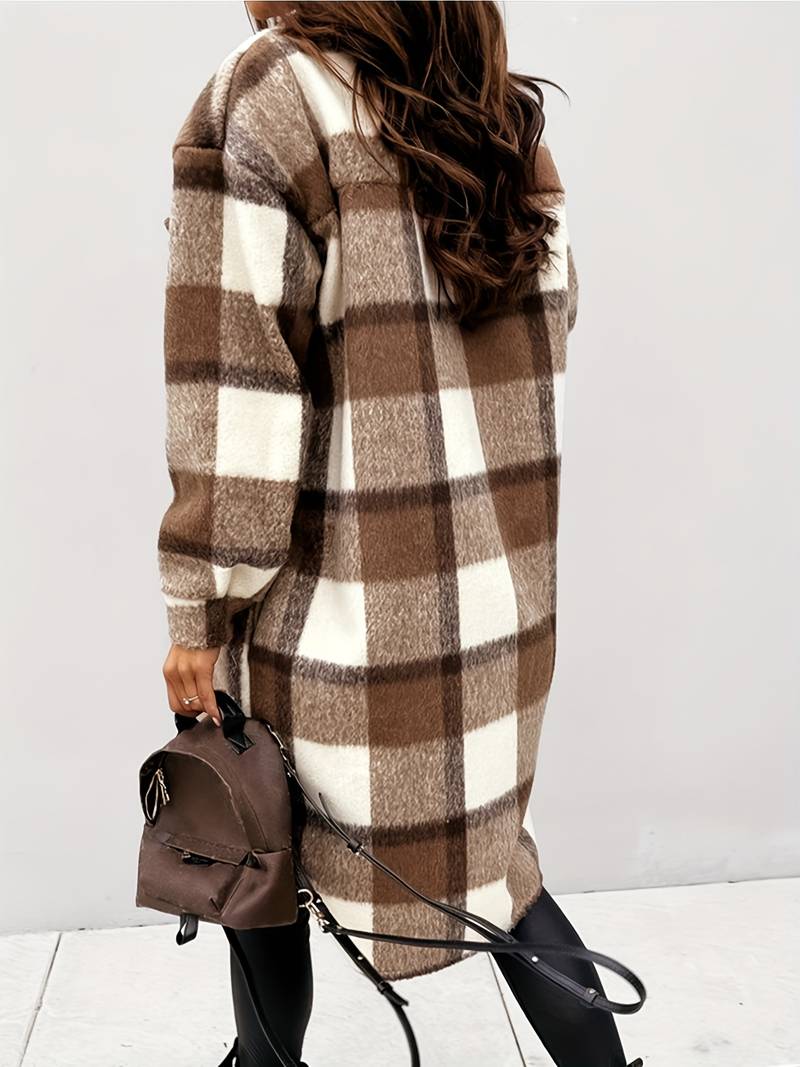 Women's Stylish Long Plaid Wintercoat