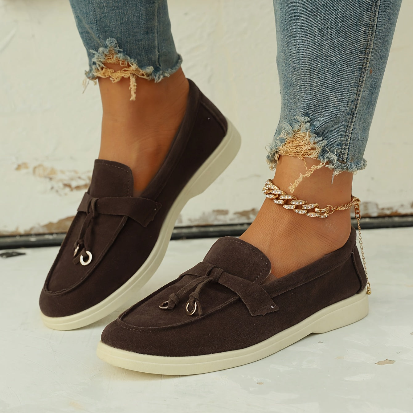 Women's Suede Loafers with Tassel Accents