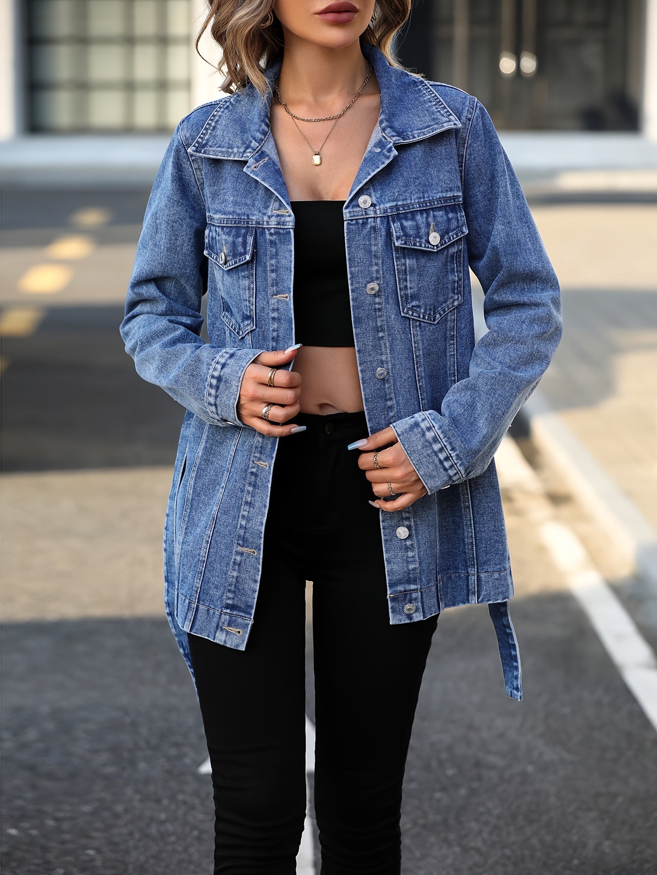 Women's Belted Denim Jacket