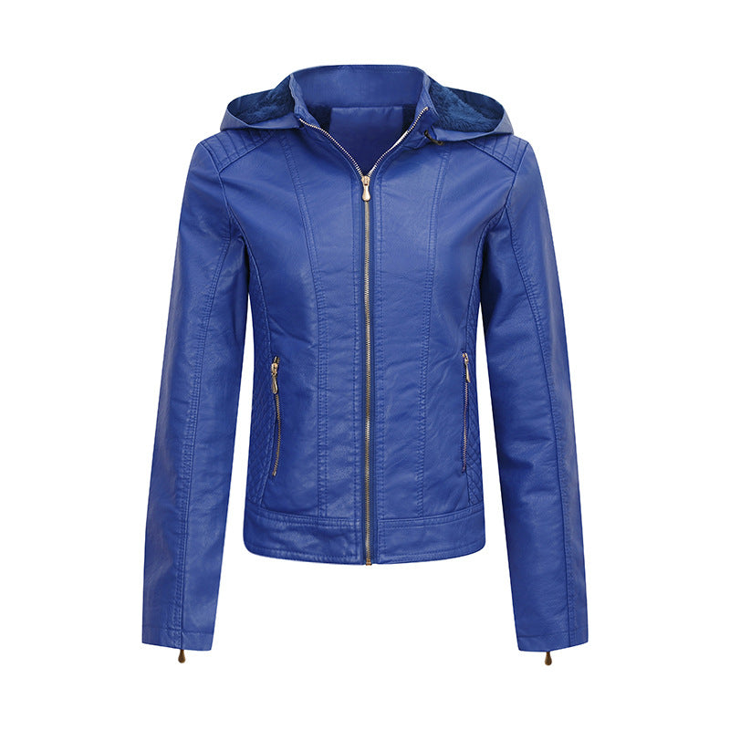 Women's Plush Lined Leather Coat with Pockets