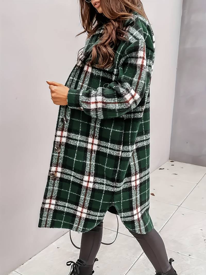 Women's Stylish Long Plaid Wintercoat