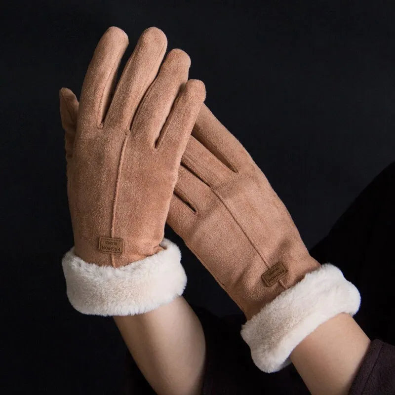 Women's Velvet suede warm Winter Gloves