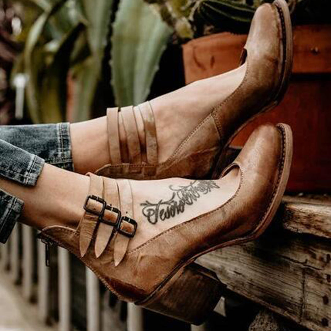 Women’s Vintage Strappy Block Heel Ankle Boots