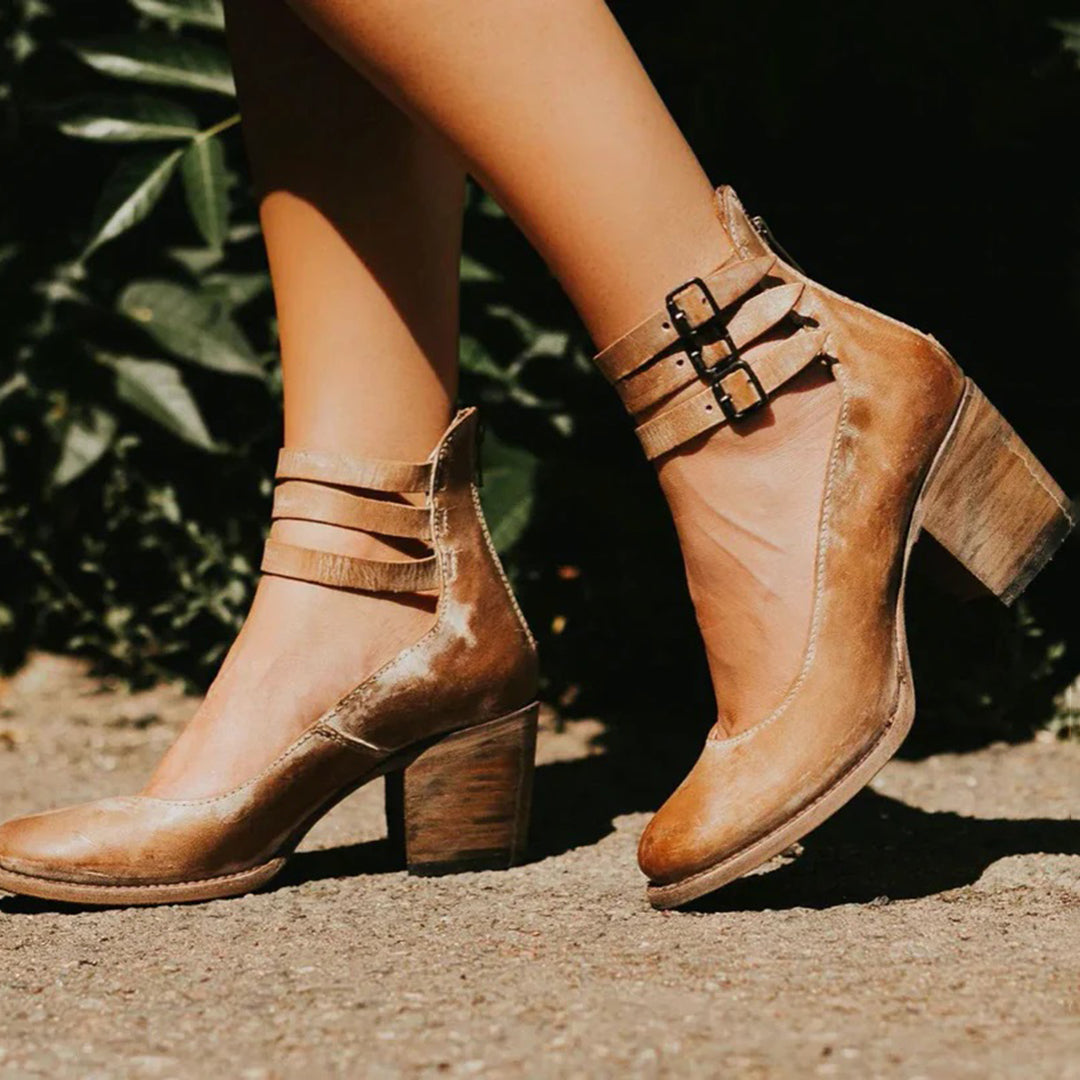 Women’s Vintage Strappy Block Heel Ankle Boots