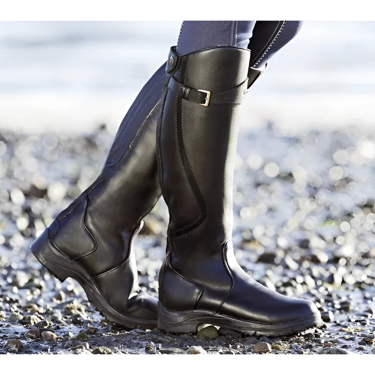 Women's Brown Leather Waterproof Equestrian Riding Boots