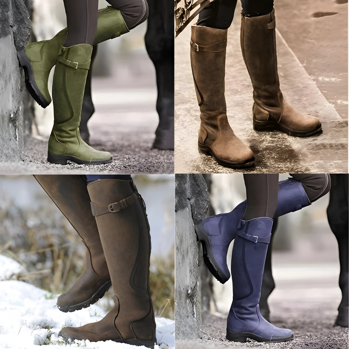 Women's Brown Leather Waterproof Equestrian Riding Boots