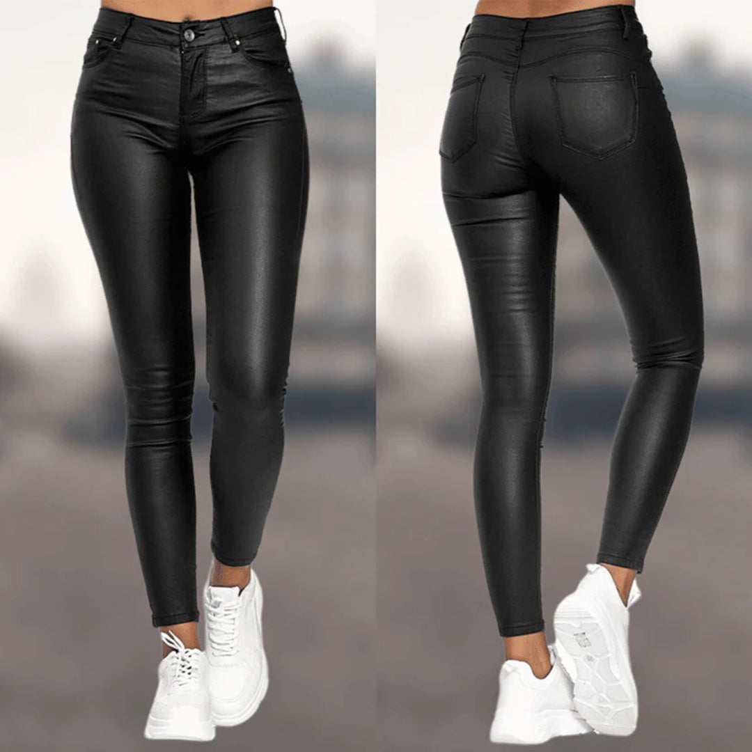 Women’s High-Waisted Faux Leather Skinny Trousers