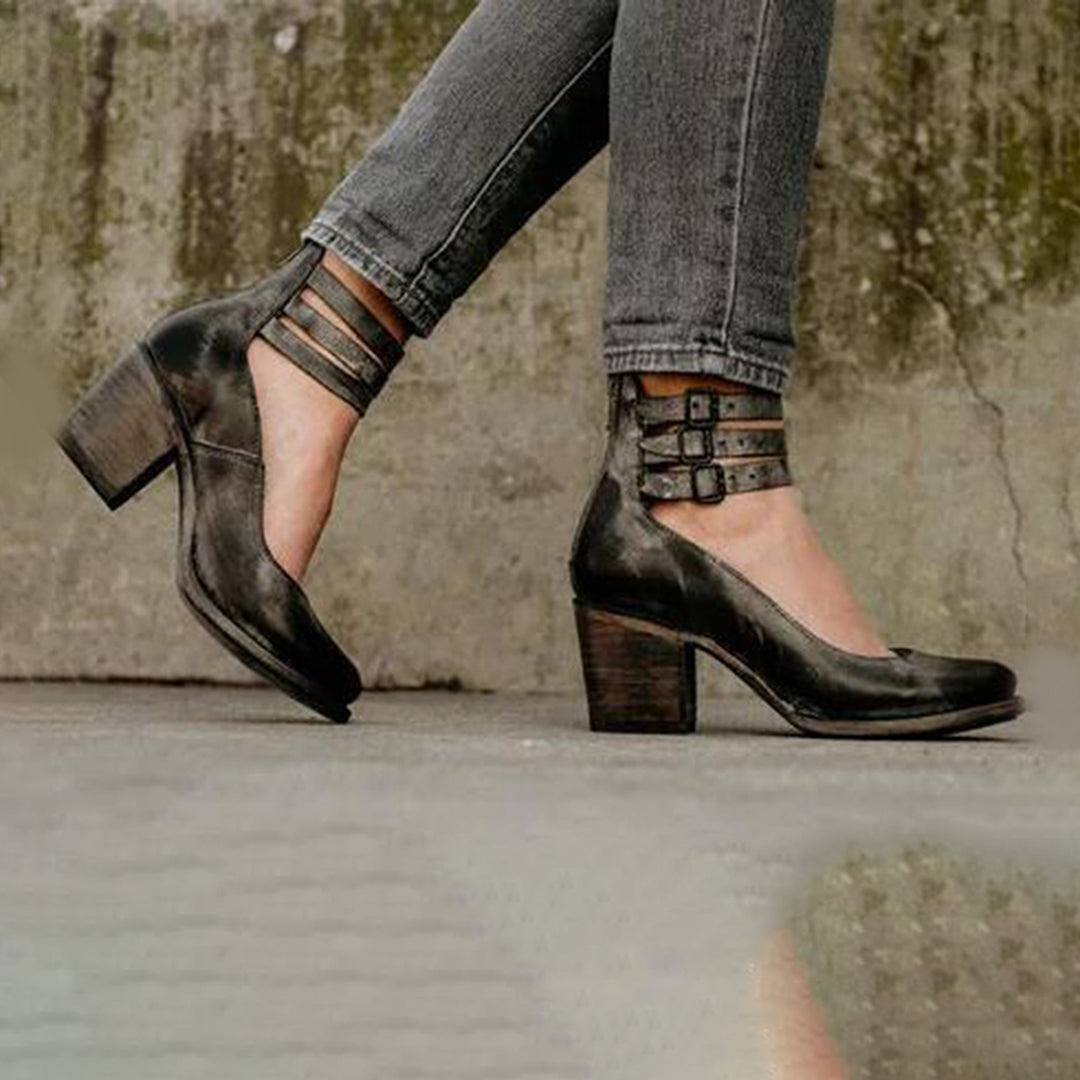 Women’s Vintage Strappy Block Heel Ankle Boots