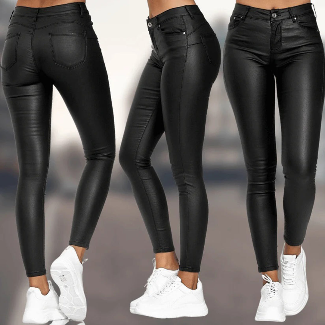Women’s High-Waisted Faux Leather Skinny Trousers