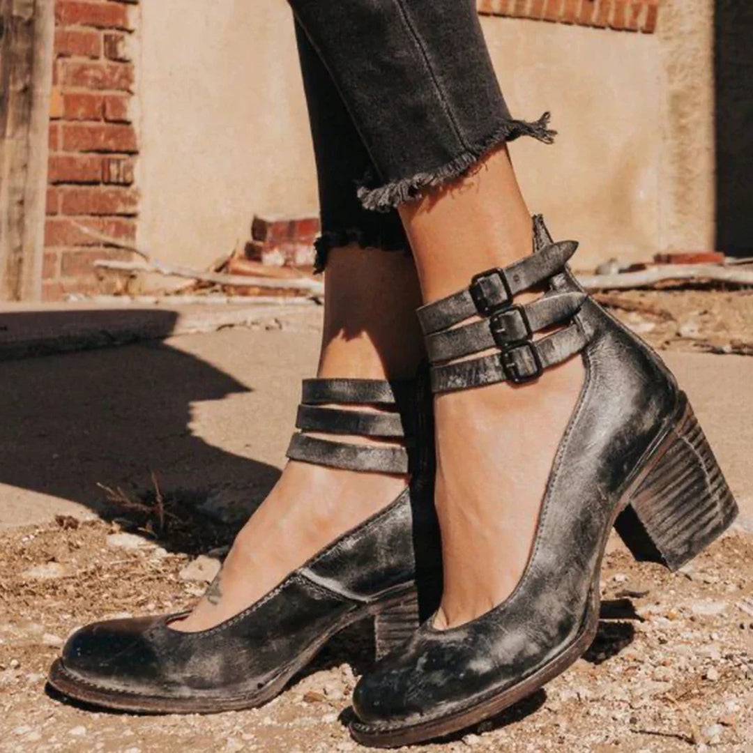 Women’s Vintage Strappy Block Heel Ankle Boots
