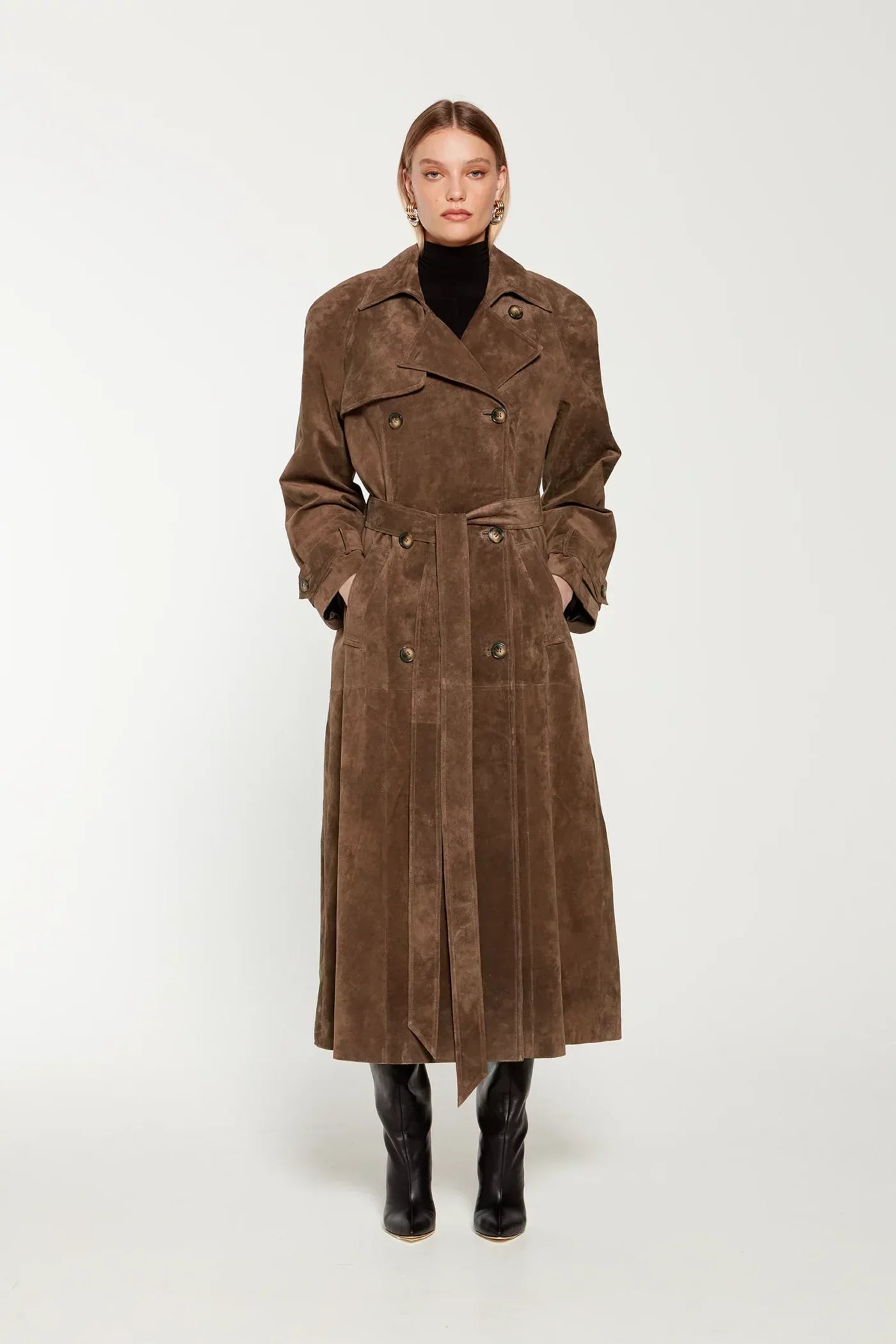 Women's Stylish Brown Suede Winter Trenchcoat
