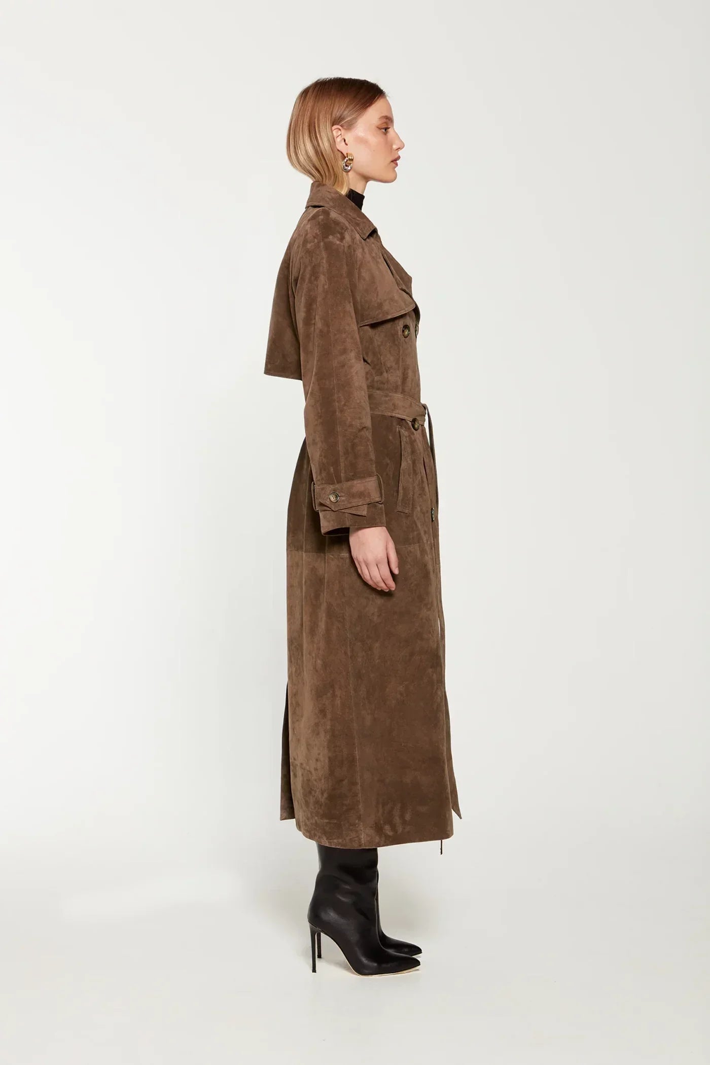 Women's Stylish Brown Suede Winter Trenchcoat