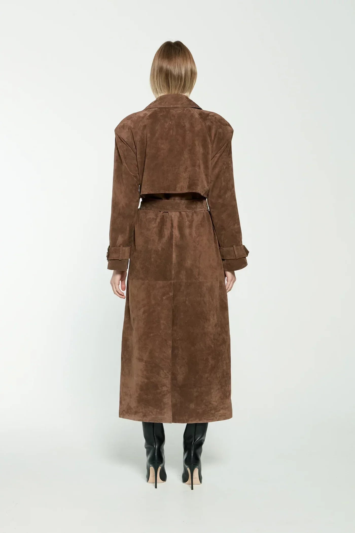 Women's Stylish Brown Suede Winter Trenchcoat