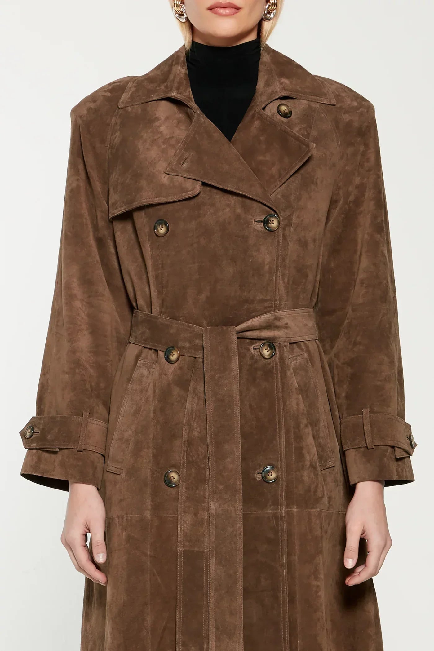 Women's Stylish Brown Suede Winter Trenchcoat