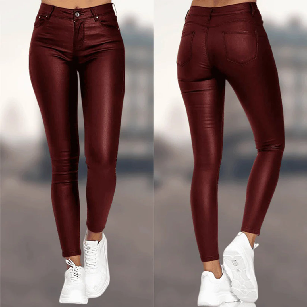 Women’s High-Waisted Faux Leather Skinny Trousers