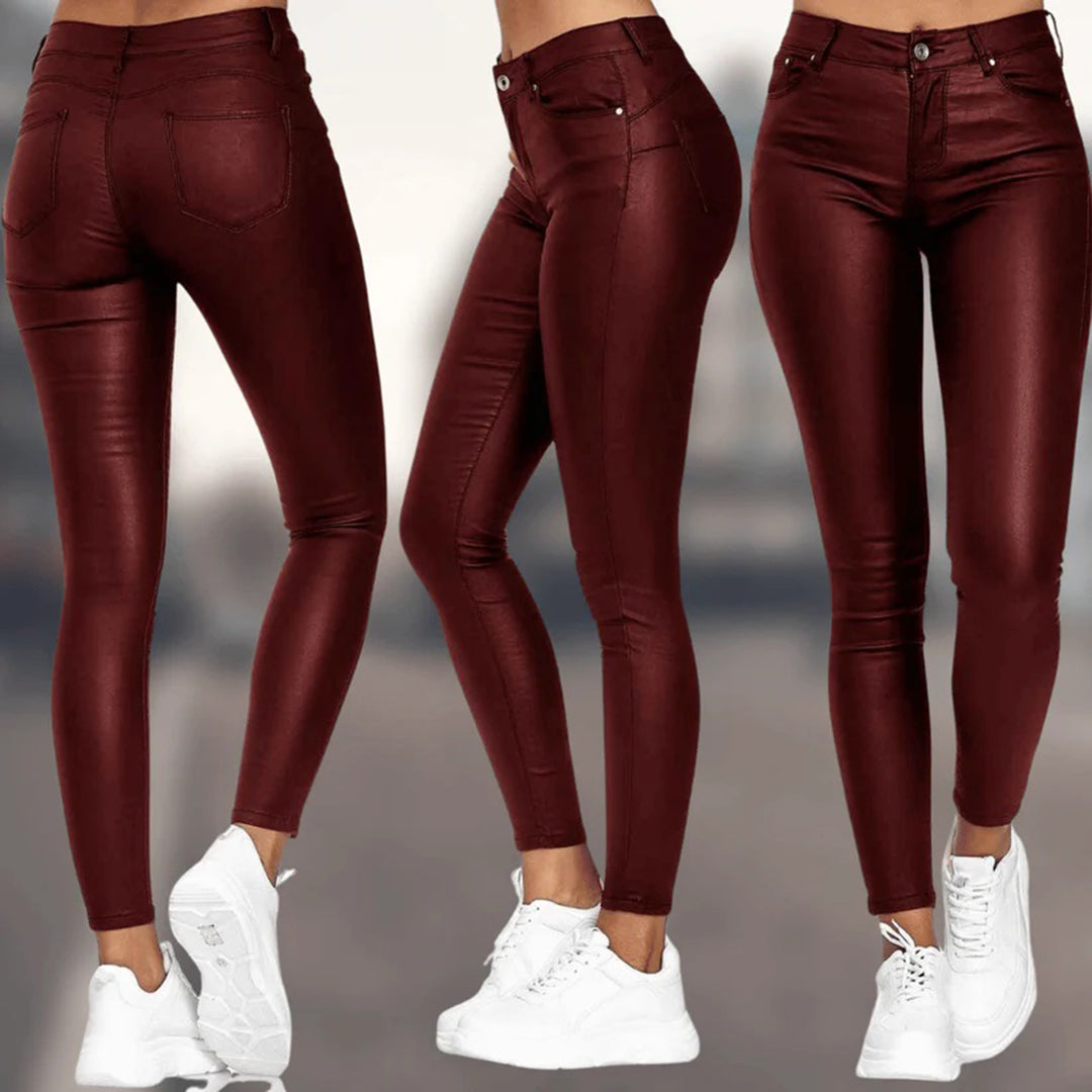 Women’s High-Waisted Faux Leather Skinny Trousers