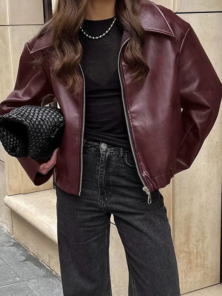 Women's Casual Oversized leather jacket