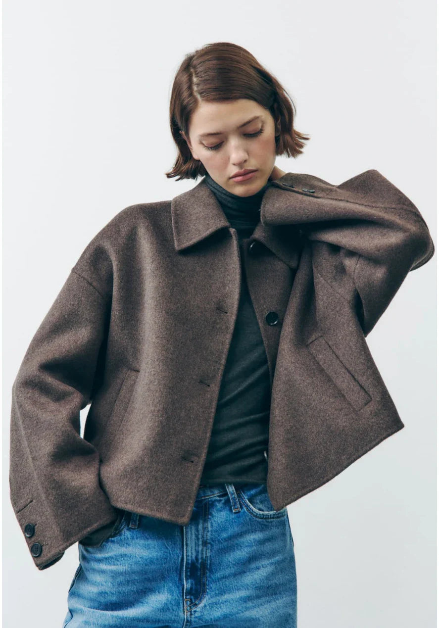 Women's Classic Brown Wool Coat