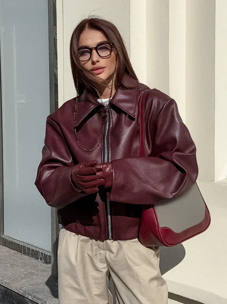 Women's Casual Oversized leather jacket